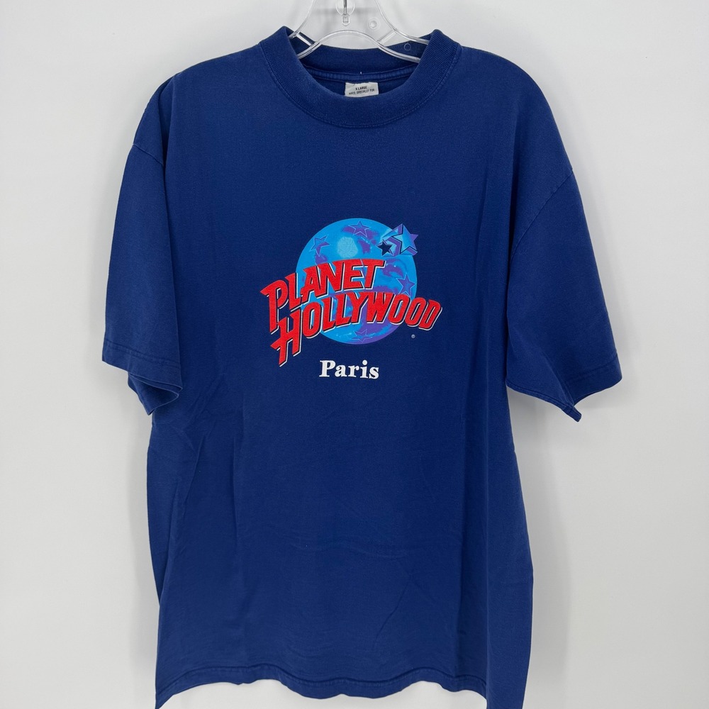 Planet Hollywood Paris Vintage T- Shirt XL Blue Graphic Tee 1991 Vintage Mens - Picture 1 of 6